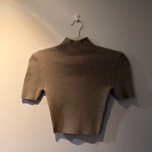 Zara Brown Ribbed Crop Top